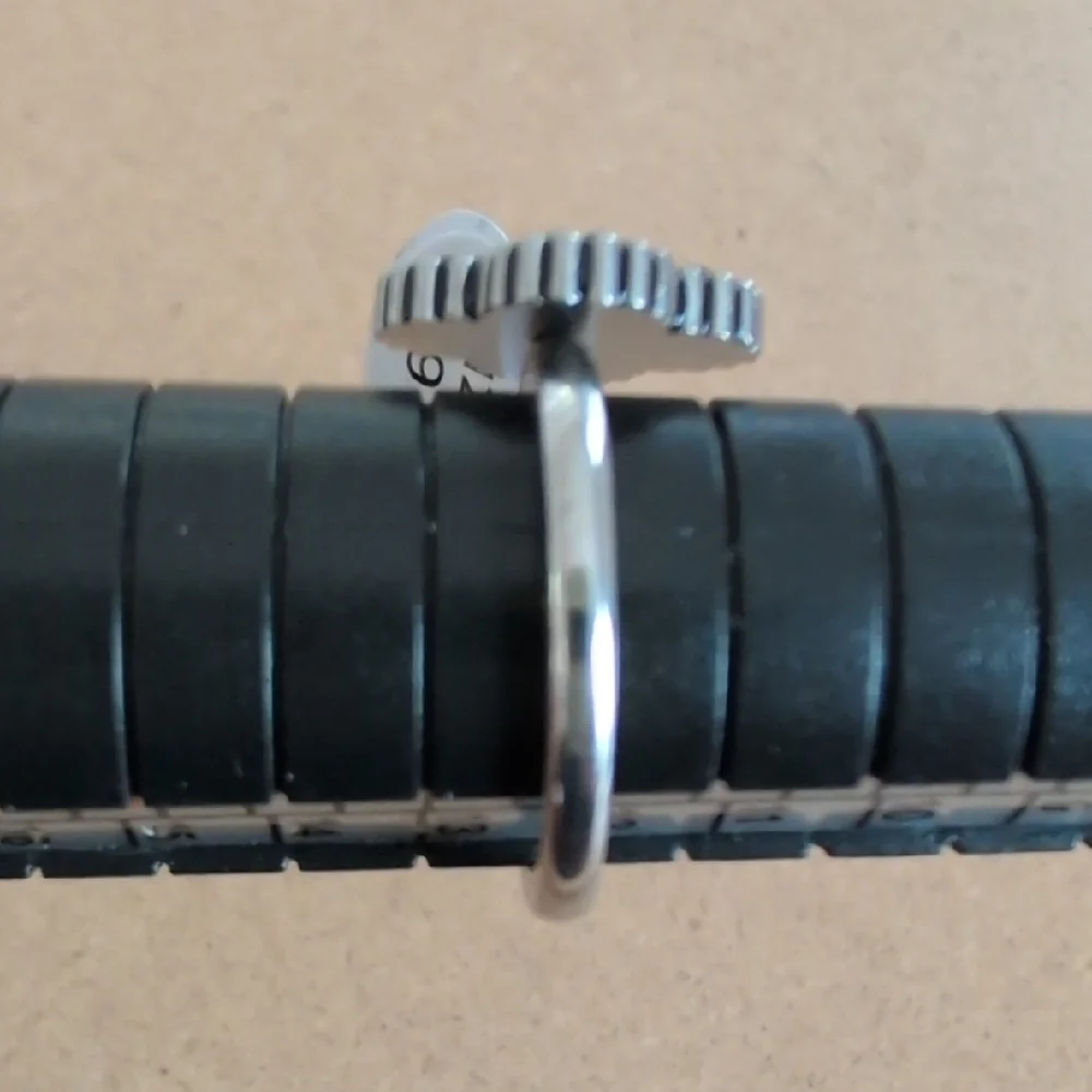 Chic Silver Stainless Steel Ring with Black Detailing